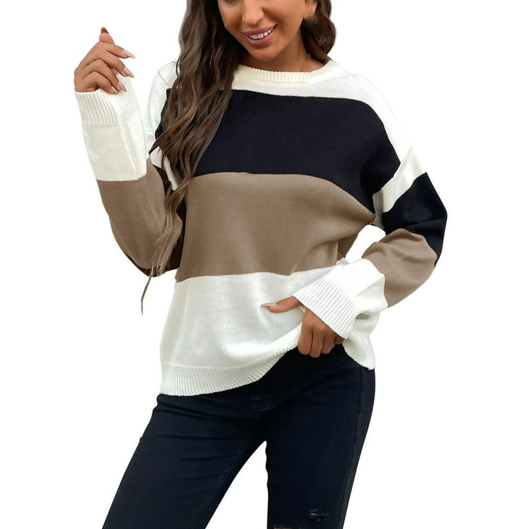 Fashion Striped Patchwork O Neck Sweaters(4 colors) Fashion Striped Patchwork O Neck Sweaters(4 colors)