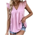 thumbnail image 1 of tklpehg Womens Tank Tops Summer V-Neck Pleated Elegant Shirt Sleeveless Tee Shirt Vintage Solid Color Lightweight Loose Blouses Going Out Tops Casual Blouses (Pink,XL), 1 of 8