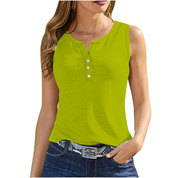 tklpehg Womens Tank Tops Vintage Sleeveless Tee Shirt Summer Lightweight Loose Blouses Crewneck Button Tank Shirts Solid Color Going Out Tops Casual Tshirt (Green,XXL)
