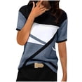 thumbnail image 1 of tklpehg Womens Tops Summer Lightweight Loose Blouses Vintage Color Block Geometry Print Graphic Tee Going Out Tops Casual Crewneck Basic Tops Short Sleeve Tee Shirt Blouses (Navy,L), 1 of 3