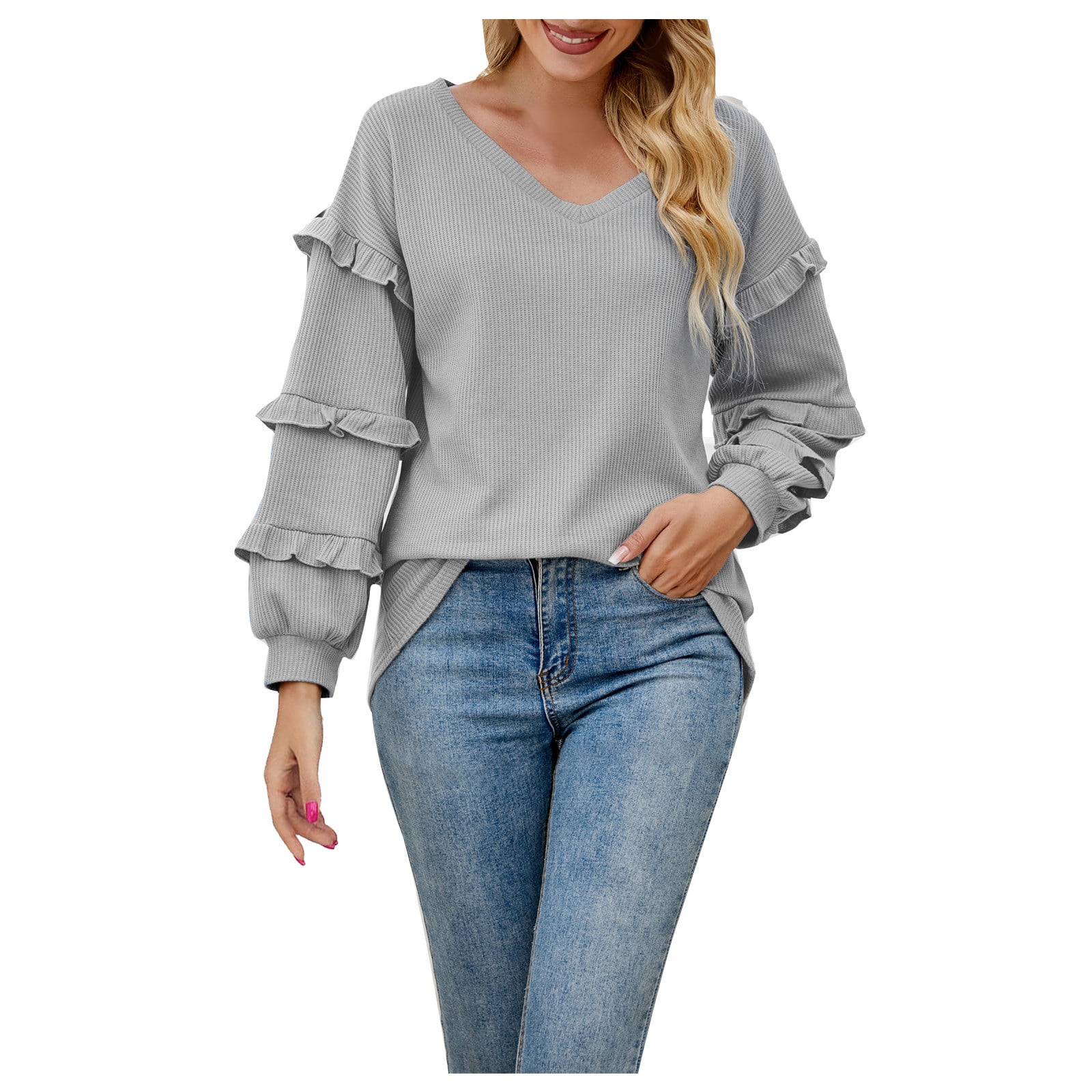 tklpehg Womens Tops Dressy Casual Solid Color Long Sleeve Shirts