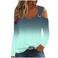 thumbnail image 1 of tklpehg Womens Tops Dressy Casual Lightweight Comfy Long Sleeve Tops Going Out Tops Tunic Tops V-Neck Gradient Color Loose Blouses (Army Green,M), 1 of 5