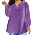 thumbnail image 1 of tklpehg Womens Tops Dressy Casual Plus Size Long Sleeve Tunic Tops V-Neck Classic Solid Color Comfy Loose Lightweight Going Out Tops Blouses (Purple,S), 1 of 4