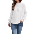 thumbnail image 1 of tklpehg Womens Tops Lightweight Loose Fit Blouse Ladies Tops Crewneck Classic Solid Colors Comfortable Long Sleeve Shirts Casual Tee Shirt White M, 1 of 7