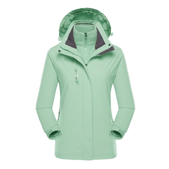 tklpehg Womens Winter Jackets Casual Loose Solid Color Long Sleeve Winter Warm Jacket Fleece Thickened Warm Hooded Reversible Jacket Outwear (Green,XL)