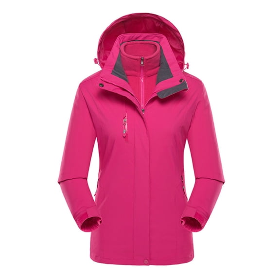 tklpehg Womens Winter Jackets Casual Loose Solid Color Long Sleeve Winter Warm Jacket Fleece Thickened Warm Hooded Reversible Jacket Outwear (Hot Pink,XXXXXL)