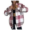 thumbnail image 1 of tklpehg Womens Winter Jackets Fall Fashion Button Jacket Pockets Plaid Print Overcoat Long Sleeve Fall Coat Loose Leisure Outwear Pink XL, 1 of 6