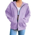 thumbnail image 1 of tklpehg Womens Zip Up Hoodies Jackets Fleece Sweatshirts Long Sleeve Tops Vintage Sweatshirt Hooded Classic Solid Color Lightweight Casual Loose Going Out Tops Pullover (Purple,XL), 1 of 6