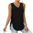 thumbnail image 1 of tklpehg Workout Tank Tops Woman Casual Summer V-Neck Irregular Eyelet Tops Sleeveless Tee Shirt Vintage Solid Color Lightweight Loose Blouses Going Out Tops Blouses (Black,XL), 1 of 6