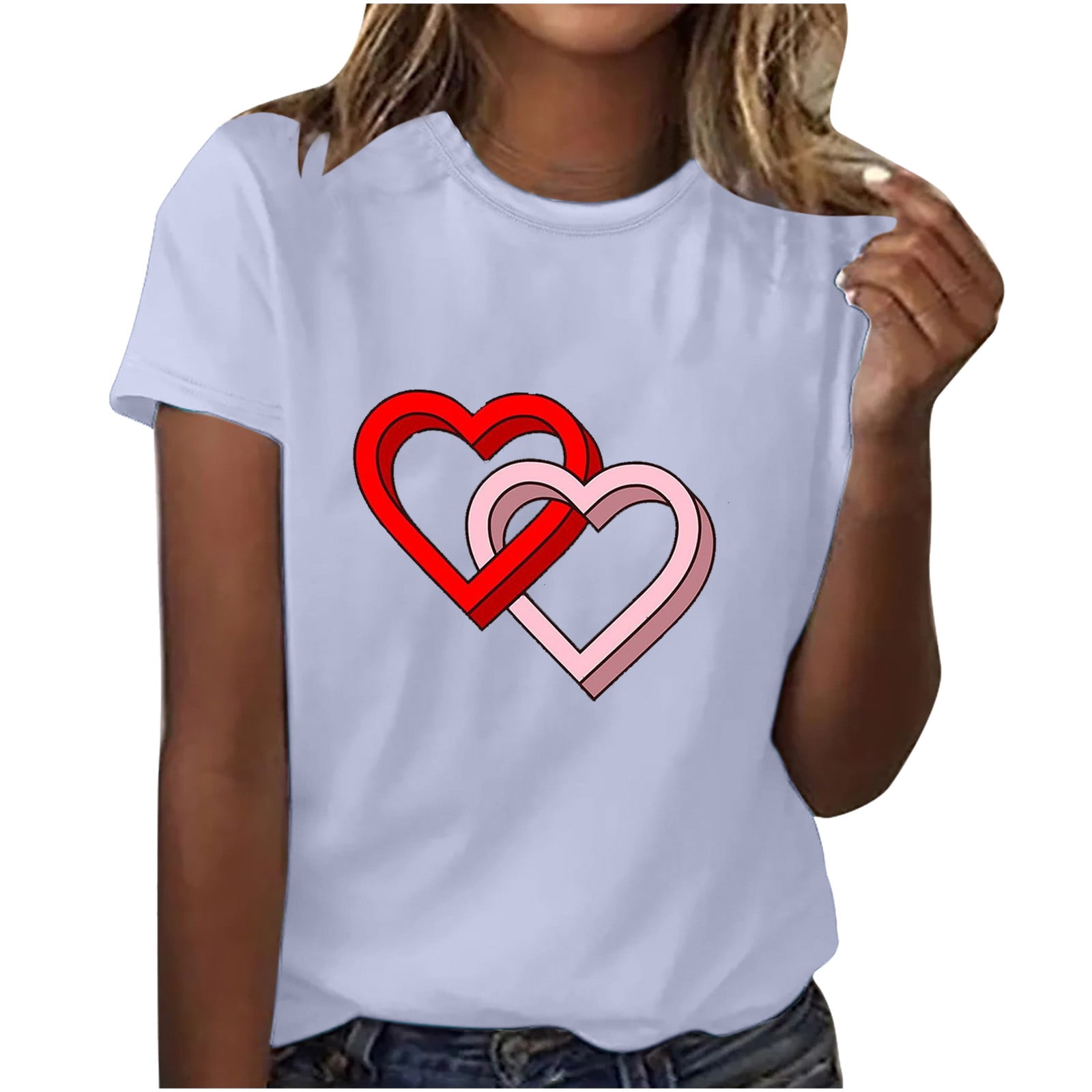 tklpehg valentine shirts for women Short Sleeve Soft Shirts Heart Print  Graphic Tee Shirt Trendy Lover Gift Tee Tops Leisure Summer Loose Pink XL