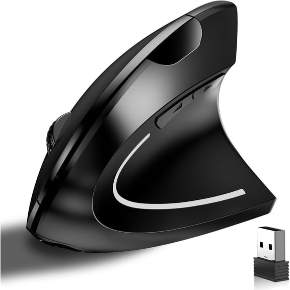 tlkawzy Ergonomic Vertical Wireless Mouse Stylish Rechargeable 2.4G Optical Mice Cordless Mouse with USB Receiver, 800/1200 /1600 DPI, 5 Buttons for Laptop,PC,Mac,Computer (Black)