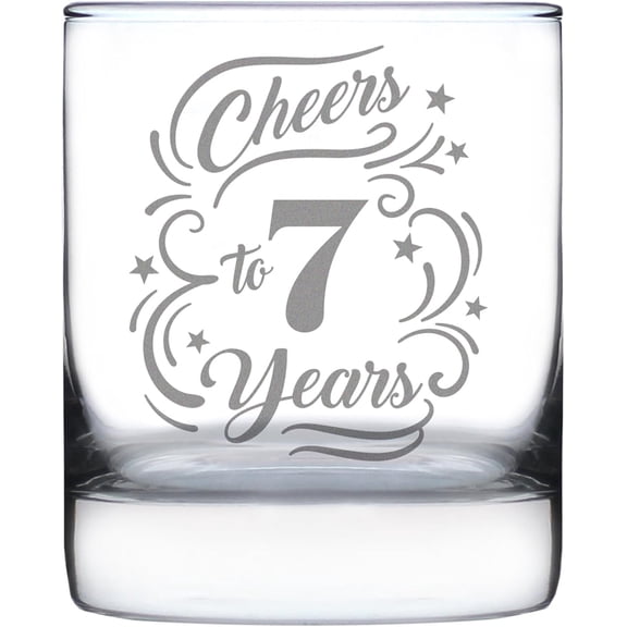 to 7 Years - Whiskey Rocks Glass Gifts for Women & Men - 7th Anniversary Party - 10.25 Oz Glasses