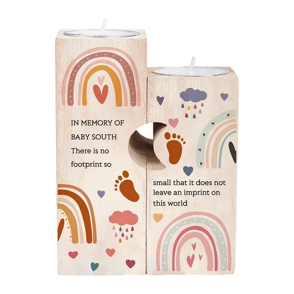 to Daughter Son Personalized Candle Holder Moon-Shaped Cutout Footprints Rainbow Tealight Candle Holder Decorative Wooden Candlestick
