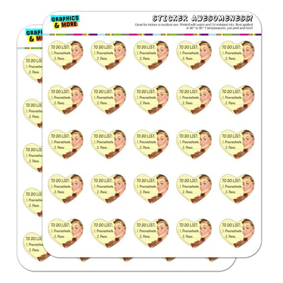 to Do List Procrastinate Panic Funny Humor Heart Shaped Planner Calendar Scrapbook Craft Stickers