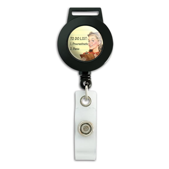 to Do List Procrastinate Panic Funny Humor Lanyard Retractable Reel Badge ID Card Holder