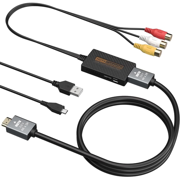 to HDMI Converter, Composite AV to HDMI Converter Support 1080P with HDMI Cable for Xbox/Wii/PS1/PS2/PS3/GameCube/N64/VHS/VCR/DVR Players