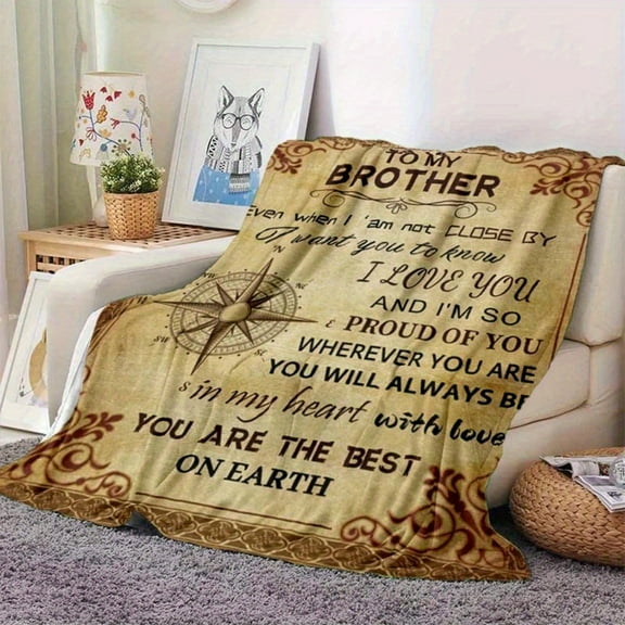 to My Brother" Vintage Compass Design Flannel Blanket - Ultra-Soft, All-Season Comfort for Office or Outdoor Use, Ideal Gift for Brother