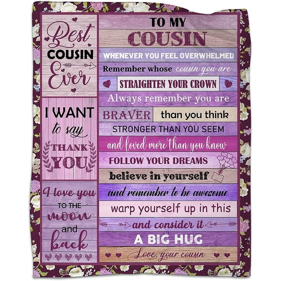 to My Cousin Birthday Gifts Cousin Throw Blanket Cousin Gifts for Women from Cousins Soft Blanket Christmas Thanksgiving New Year 50"x60"(Purple)