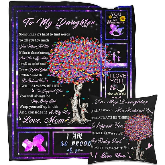 to My Daughter Blanket from Mom Blanket with Pillowcase Ultra Soft Flannel Throw Blanket for Daughter Birthday Gift 60x50 Inch