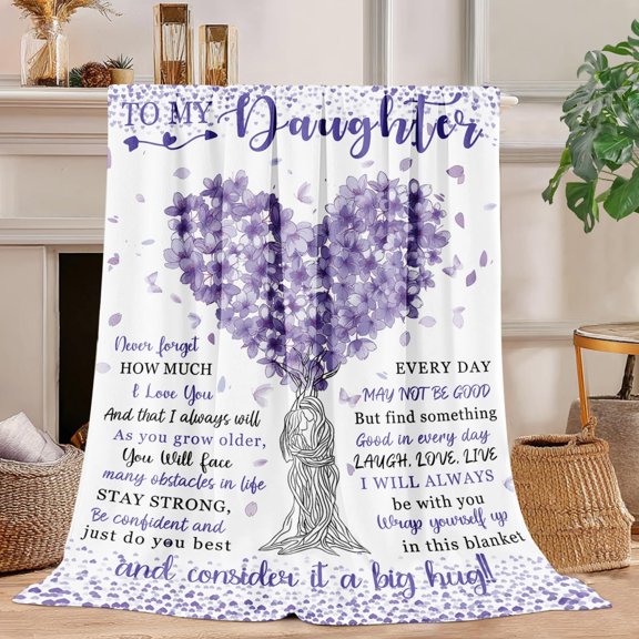 to My Daughter Blanket from Mom Daughters Birthday Gifts Christmas Valentines Day Gift for Daughter to My Daughter 's Throw Blanket 50" x 60"(Purple)