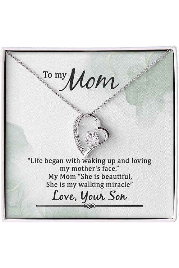 to My Mom Life Began with Walking Up Forever Love Pendant Necklace, White Forever Love Necklace