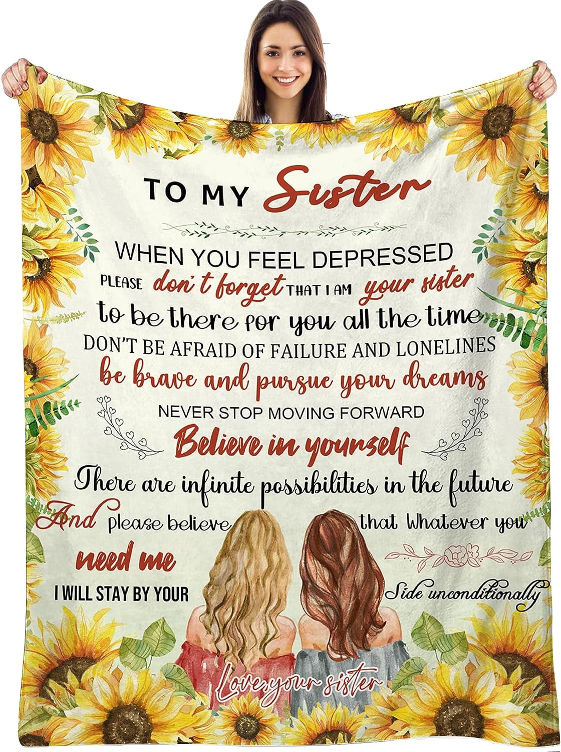 to My Sister Blanket Birthday Gifts for Sister from Sister Sunflower