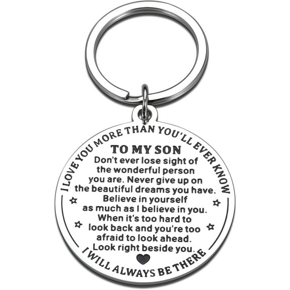 to My Son Gifts from Mom Dad, Back to School Stuff for Teen Boys, Gifts for Son Keychain, Gag Gift, Double-sided