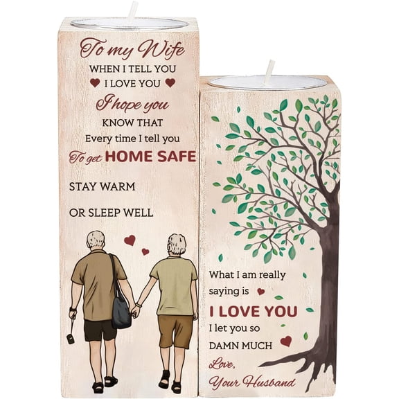 to My Wife Personalized Wooden Candle Holder Old Couple Wooden Candlestick Holders Wedding to Wife Birthday Romatic Gift