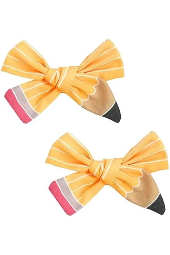 to School Hair Bow Clips Pencil Hair Barrettes Stripe Bowknot Hairpin for Women Girls Teacher Student  of School Hair Accessories 2 count