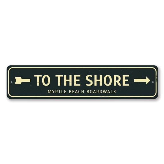to The Shore Arrow Sign, Boardwalk Beach House Sign, Custom Boardwalk Location Sign, Beach Aluminum Decor - 4x18 inches