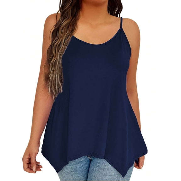 Up to 50% off！ Kmdttou Women's Solid Color Sexy Loose Shoulder Top With Round Neck Strap Sleeveless Garment Fashion Layering Slim Trendy Cool Tops