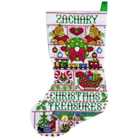 tobin dw5960 christmas treasures stocking counted cross stitch kit, 17-inch long, 14 count