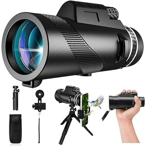 12X50 HD Monocular Telescope, Monoculars for Adults High Powered with Smartphone Holder & Tripod, BAK-4 Prism and Compact Monocular for Bird Watching, Hiking, Camping, Travel (Black)