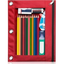 Pencil Pouch for 3 Ring Binder, Bulk 5 Pack 3-Holes Zipper Pencil Pouches in Assorted Colors, Sturdy and Durable Cloth Pencil Case with Clear Window for Office Supplies