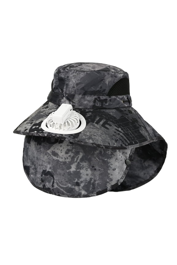 Wide Brim Sun Hat with Solar Fan - Outdoor Solar Fan Hat with Removable Neck Flap and Face Cover for Fishing, Hiking, Camping(Gray)