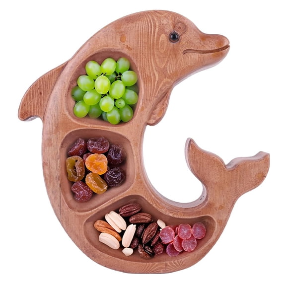 Fruit Tray, Wood Serving Trays, Dolphin Shaped Charcuterie Board Wood Cheese Platter Fruit Dessert Tray Decorative Plates Natural Dish for Home Kitchen Parties(Dolphin Left)