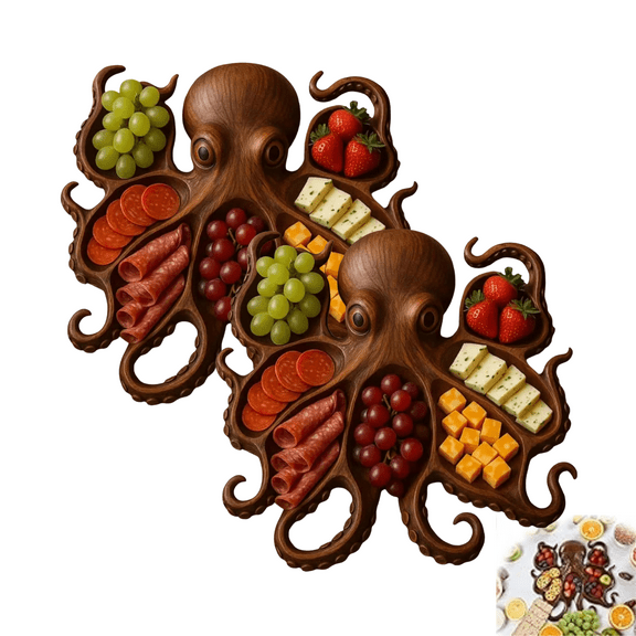 Octopus Charcuterie Platter, Nautical Serving Tray for Cheese, Meats & Fruit â Ocean Theme Party Board â Unique Gift for Seafood Lovers & Entertainers (A-2PCS) Summer