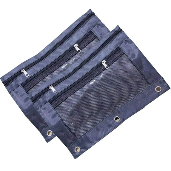 Pencil Pouch for 3 Ring Binder, Bulk 2 Pack 3 Hole Zipper Pencil Pouches with Clear Window, Pencil Bags in Assorted Colors, Sturdy and Durable Cloth Pencil Case for Office Supplies