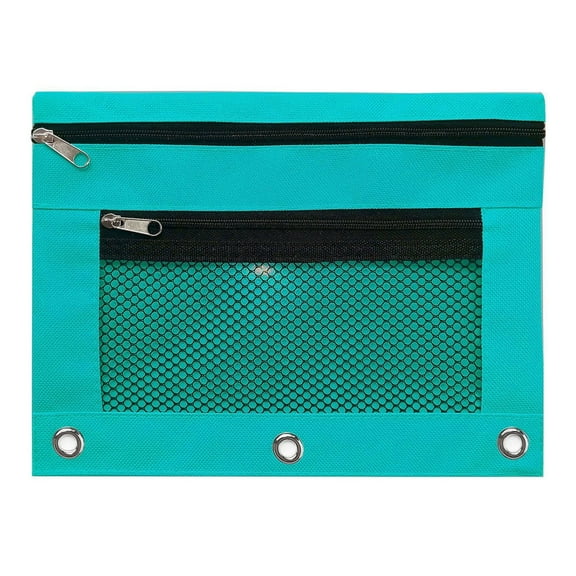 Pencil Pouch 3 Ring Binder Pouch Zippered Pencil Case Canvas Pencil Bag with 2 Compartments (Mint Green)