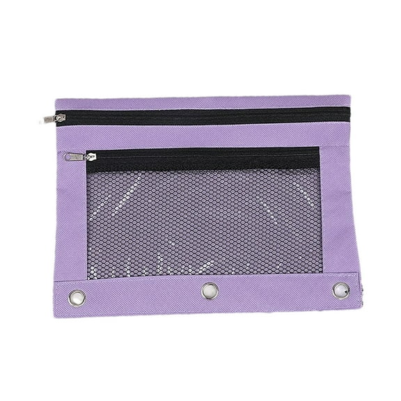 Pencil Pouch for 3 Ring Binder, Zipper Pencil Pouches for Office, Clear Window Binder Pencil Pouch, 3 Ring Pencil Case, Purple
