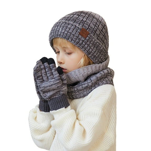 toddler boy winter hat scarf set4 To 10 Years Old Children Hat Neck Gloves Three Piece Set Of Warm Winter Ear Protective And Warm Knitted Woolen Hat for Big Children