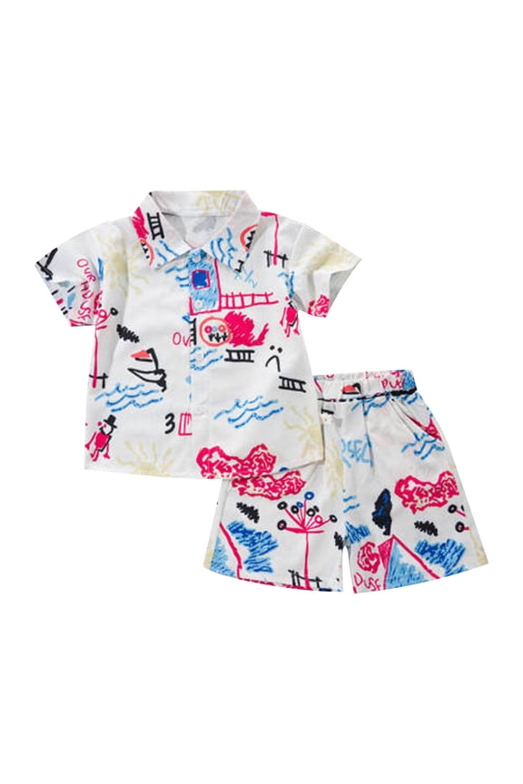 toddler easter outfit boy Boys Outfit 2Pcs Set Summer Beach Button Down Shirt Top + Shorts For Kids