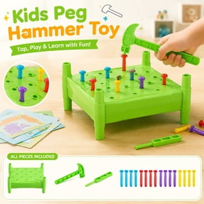 toddler hammer Montessori Pounding Hammer Toy for Toddlers Wooden Educational Toy with Soft Mallet Pegs to Develop Hand-Eye Coordination Fine Motor Skills Focus Ideal for 1-3 Year Olds Home