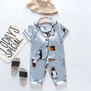 toddler kids baby boy girls cartoon penguin tops+pants pajamas sleepwear outfits