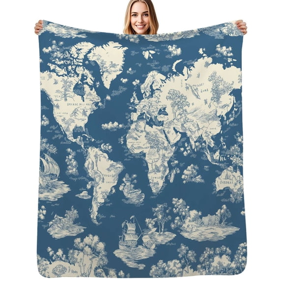 toile de Jouy World Map print Flannel Blankets Soft Throw Blanket Winter Travel Office Outdoor Bedspread