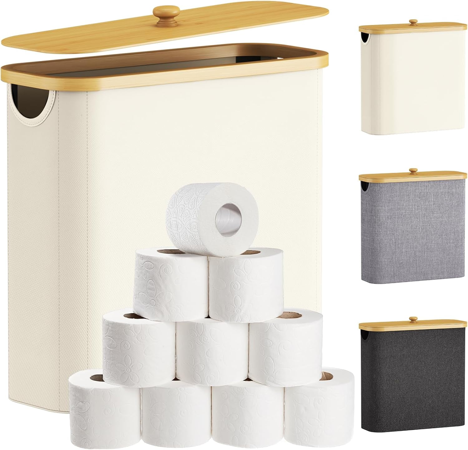 **toilet paper storage basket with bamboo lid, holds 12 to 16 rolls ...