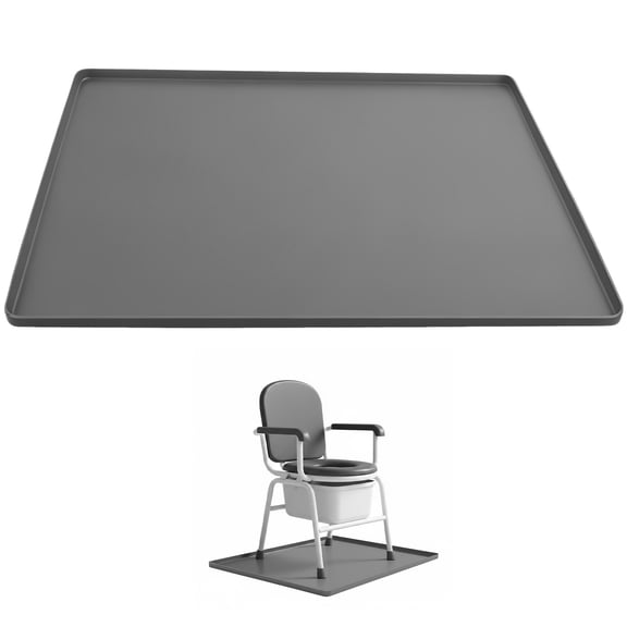 Bedside Commodes Mat, 27 x 27 in Large Toilet Floor Mat with Raised Edge, Waterproof Silicone Pad for Under Commode Chair, Non-Slip Floor Protector for Seniors Portable Toilet and Commode Chair