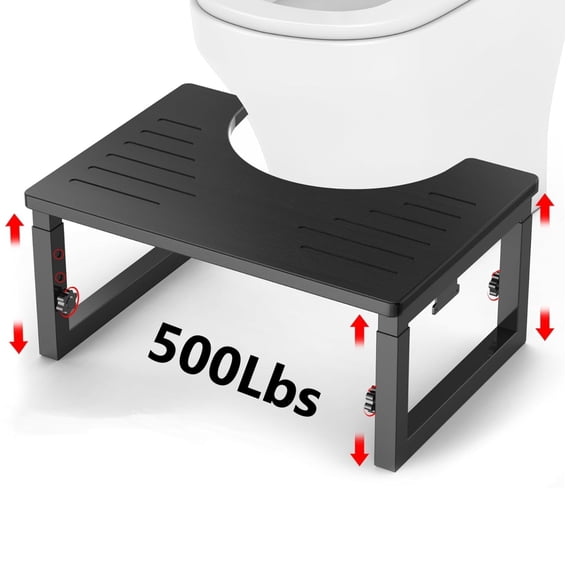 Behome Foldable Toilet Stool for Adults, Black, 7 in, 8 in or 9 in Adjustable Height Potty Stool