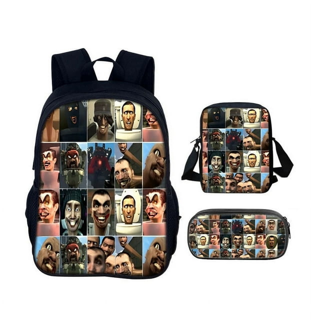 toilet student schoolbag threepiece set skibidi toilet game peripheral