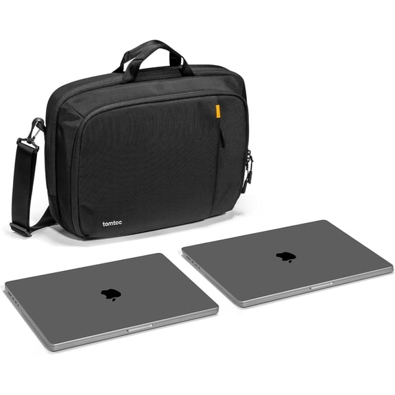 tomtoc 16-inch Dual Compartment Laptop Briefcase for 2 Laptops, Business Protective Laptop Messenger Shoulder Bag for a Laptop+ a Portable Monitor, Water-resistant Multi-functional Computer Work Bag